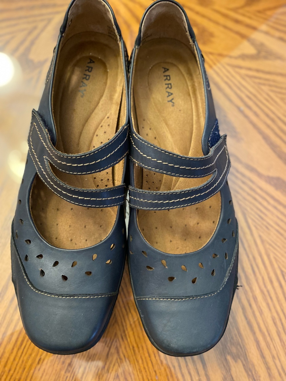 Array Navy Blue Perforated Dual-Strap Mary Jane Flats